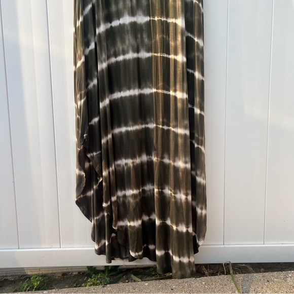 Green and White Maxi Dress, Tie Dye with pockets, Jersey knit stretch Large long - Picture 5 of 9